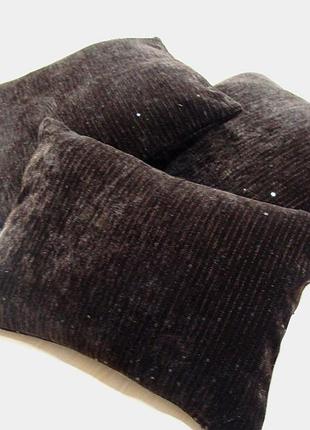 Комплект декоративных подушек firanka simple плюш 40х40см 2шт 40х25см 1шт шоколадный с паетками (п_0425)