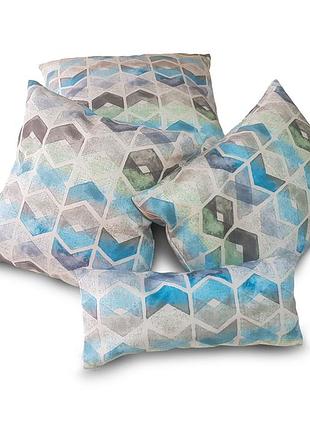 Комплект подушек ромбы акварель, 4шт, бирюза беж голубой рисунок