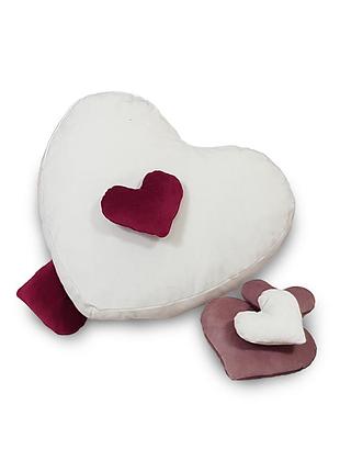 Комплект декоративных подушек firanka сердечка 6шт молочній с розовым и бордовым (серд_3)