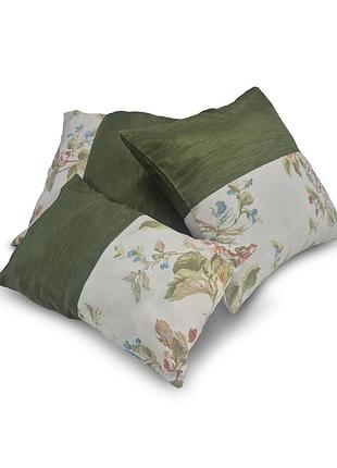 Комплект декоративных подушек firanka flowers 39х39см 2шт, 41х27см 1шт молочные с зеленым (п_0760)