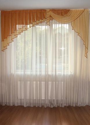 Ламбрекен firanka ассиметрия фатин карниз 250см коричневый с песочным (20_2_2,5м)