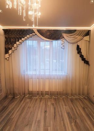 Жорсткий ламбрекен firanka стайл 2м50см венге з золотим (4_5ж)