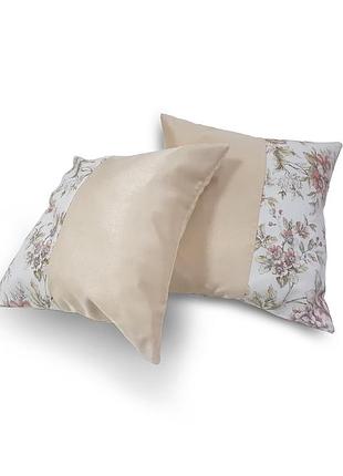 Комплект декоративних подушок firanka flowers 40х40см 2шт велюр бежевий і молочний (п_0606)