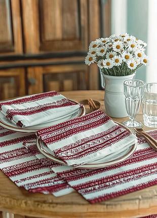 Комплект для сервировки firanka ukraine салфетки 28х28см 4шт салфетка 75х75см 1шт молочный с красным (1_2с)