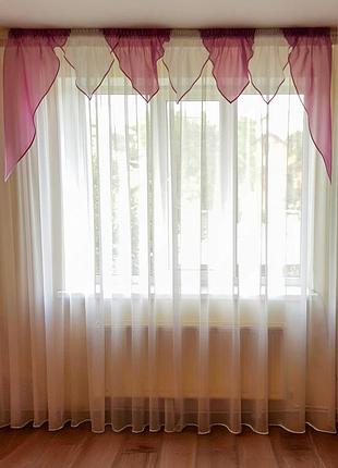 Ламбрекен firanka уголки карниз 200см розовый с белым (1_2у)