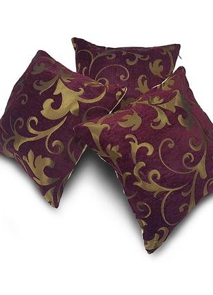 Комплект декоративних подушок firanka venzel 33х33см 3шт бордові та молочні (п_0189)