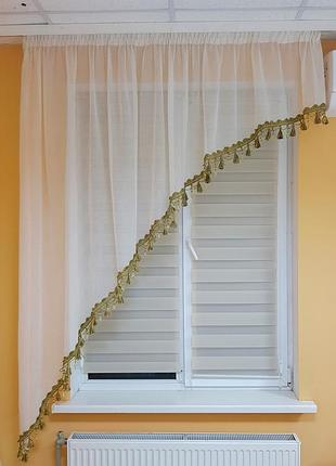 Тюль ассиметричная с бахромой firanka simple карниз 200см молочный (19_9а)