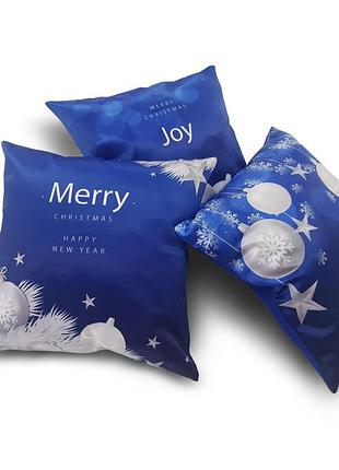Комплект декоративних подушок firanka merry chritmas 40х40см 3шт сині з принтом (п_0681п)