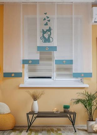 Комплект панельных занавесок firanka влюбленные котики 5шт карниз 180см бирюзовый с белым (27_5п)