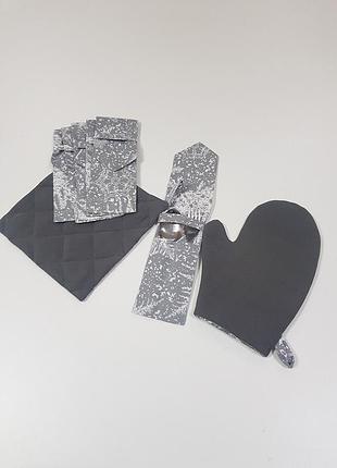 Комплект для сервировки firanka новогодний чехлы для приборов 6шт прихватка 1шт рукавичка 1шт серый (1_1ч)