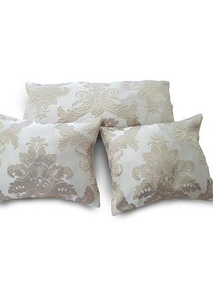 Комплект декоративних подушок firanka damask 50х25см 1шт 30х25см 2шт молочні з бежевим (п_0321)