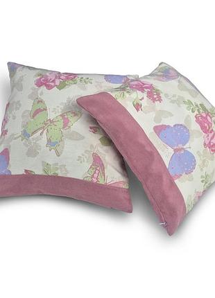 Комплект декоративних подушок firanka flowers 40х40см 2шт молочні з рожевим і блакитним (п_0764)