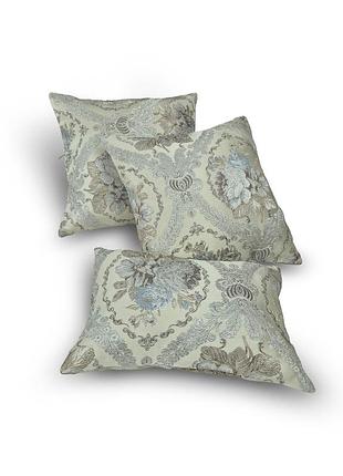 Комплект декоративных подушек firanka flowers 3шт бежевый с коричневым и серебристым (п_0805)
