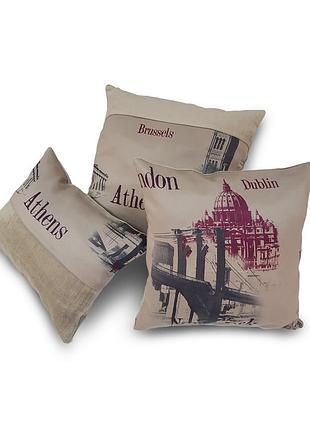 Комплект подушек firanka архитектура 44смх44см 1шт 38смх38см 1шт 40смх30см 1шт бежевые (п_0621)