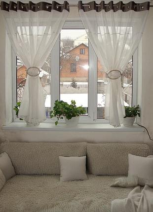 Комплект тюль до подоконника на люверсах firanka style карниз 200см молочный с серым (11_2а)