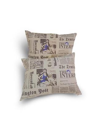 Комплект подушек газетка ретро, голубые, 2шт (п_0648)