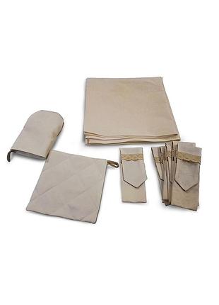 Комплект cкатерть 140х140см 1шт чехлы для приборов 6шт прихватки 2шт firanka вензель тефлон бежевый (11_5с)