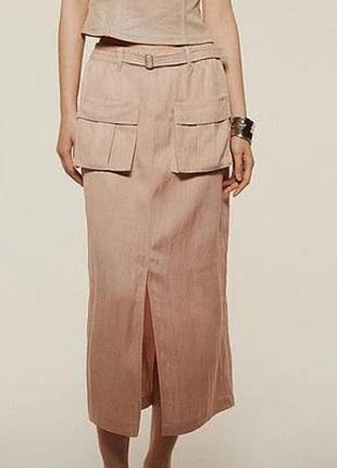 Стильная женская юбка-миди лиоцелл, с разрезом