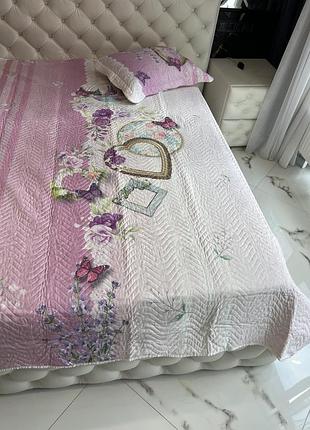 Покривало 175-260 для лівчат з наволочками. стьобане. туреччина. рожевий.