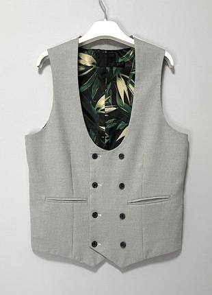 Asos жилет - s • 48 - slim fit - серый двубортный - 07936509 - мужская классическая жилетка костюмная же48