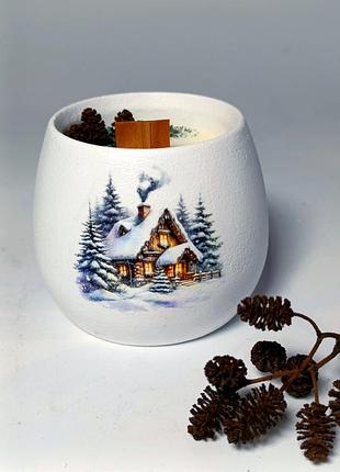 Свічка ручної роботи з натурального соєвого воску "новорічна казка"