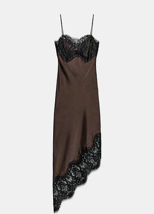 Асиметрична атласна сукня zw collection з мереживом