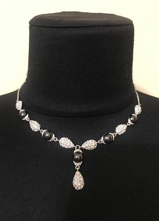 Кольє чокер з кристалами і гематитом