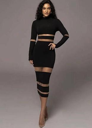 ⚡ ефектна чорна сукня з прозорими вставками