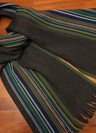 Шерстяной шарф темно-серого цвета с цветными полосками от linea (германия)