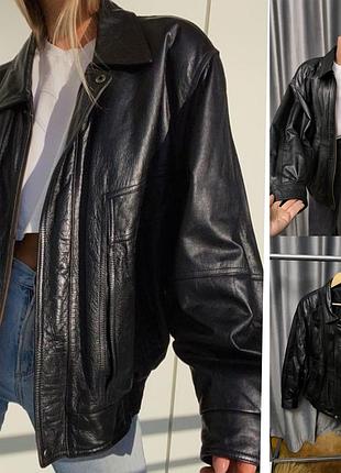 Стильная винтажная оверсайз куртка бомбер из натуральной кожи