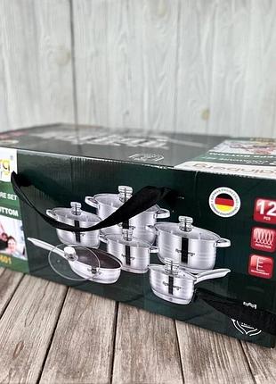 Набір каструль rainberg rb-601 12 предметів і сковорода з нержавіючої сталі