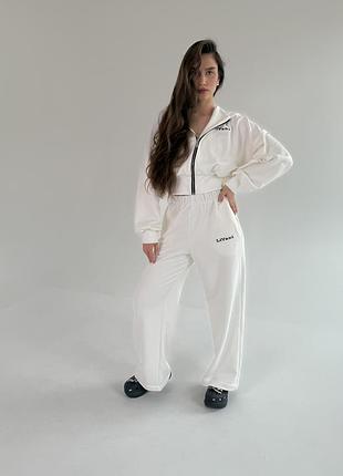 Стильний костюм тринитка: худі на блискавці + штани палаццо