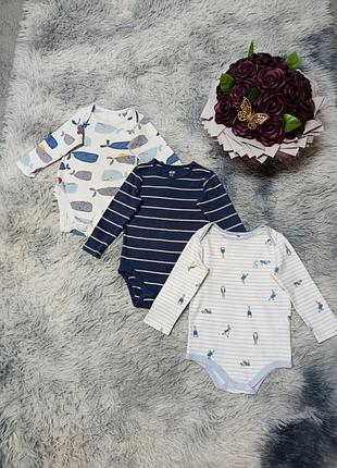 Набор бодиков с длинным рукавом мальчишки на 9-12 мес 74-80 р 1 год