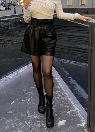Шорти з екошкіри чорні xs з поясом
