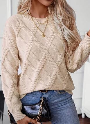 Шикарный, теплый свитер, джемпер, оверсайз, р. 1xl, наш 50-60, кремовый