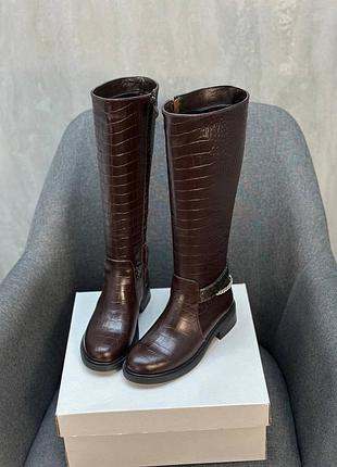 Жіночі чоботи із натуральної шкіри шоколад крокодил rider