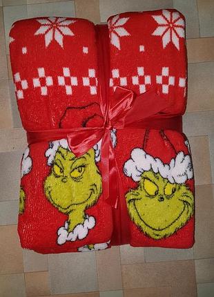 Яскравий теплий, пухнастий плед гринч, grinch disney 130х160 см