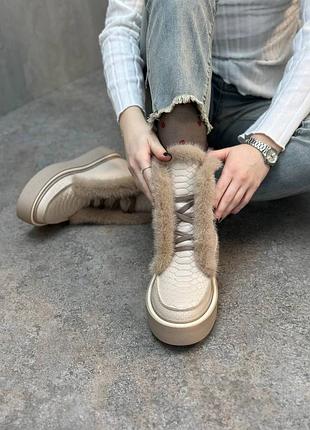 Жіночі черевики із натуральної шкіри з натуральним хутром норки visone 2