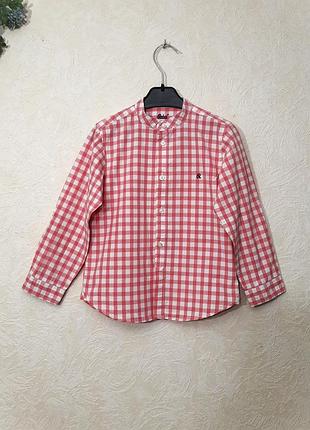 Рубашка на мальчика 5-6роков в клетку белая/розовая длинные рукава воротник-стойка бренд rebel by primark