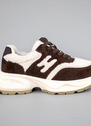 Кроссовки женские замш на меху коричневое 593481
