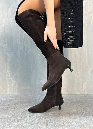 Сапоги женские демисезонные/зимние натуральные замша шоколадного цвета