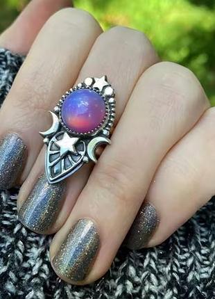 Винтажные серебряные кольца с луной и звездой , модные круглые кольца с инкрустацией красным фиолетовым камнем, вечерние кольца, ювелирные изделия