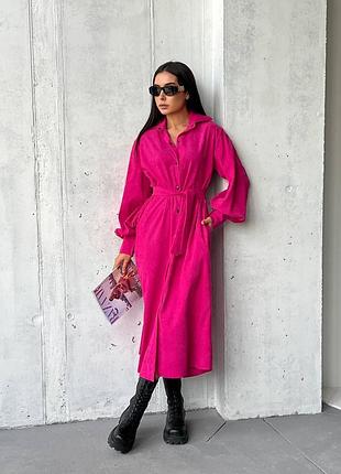 Женское платье миди вельветовое вельвет рубанка теплое на пуговицах с поясом