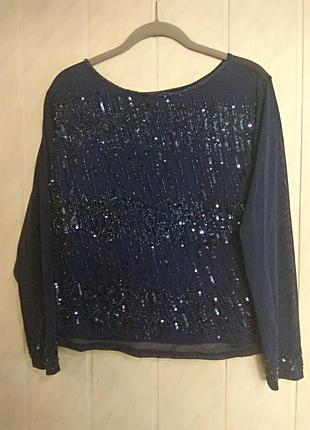Блуза сетка нарядная бисер стеклярус пайетки темно-синий