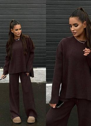 Стильний жіночий ангоровий костюм з брюками палаццо і кофтою вільного крою ima-243