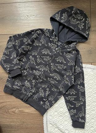 Кофта на замочку з капюшоном з карманами зіпка для хлопчика 6 7 років 122 см з динозаврами