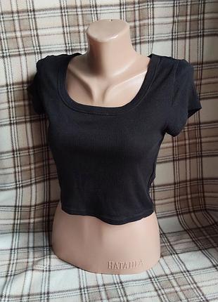 Черный кроп топ топик в рубчик м (46)