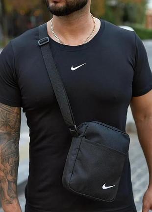 Мессенджер nike черный сумка через плечо найк барсетка логотип вышивка (b)