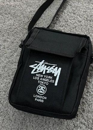 Месенджер stussy текстильний чорний сумка через плече стусі (b)
