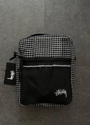 Мессенджер stussy текстильный черный с белым сумка через плечо стуси водонепроницаемая (b)
